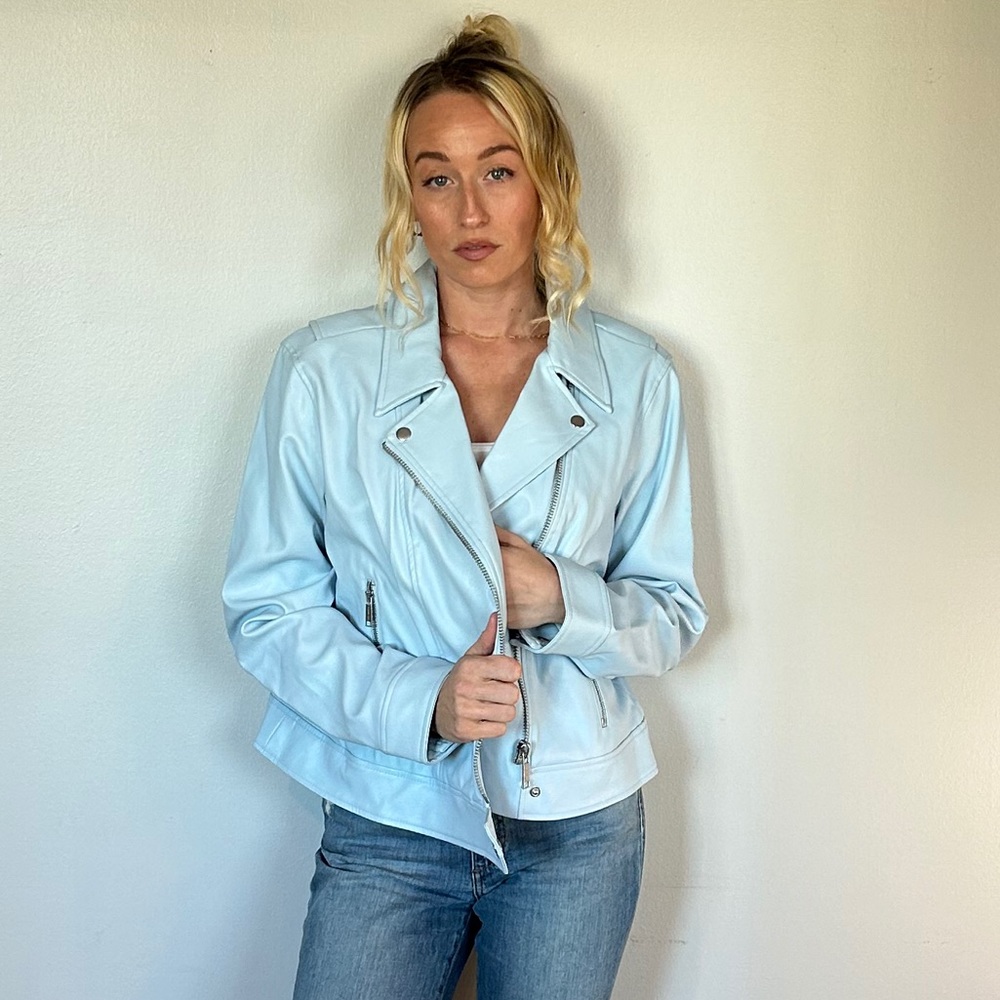 ✨Michael Kors Baby Blue Genuine Leather Jacket✨